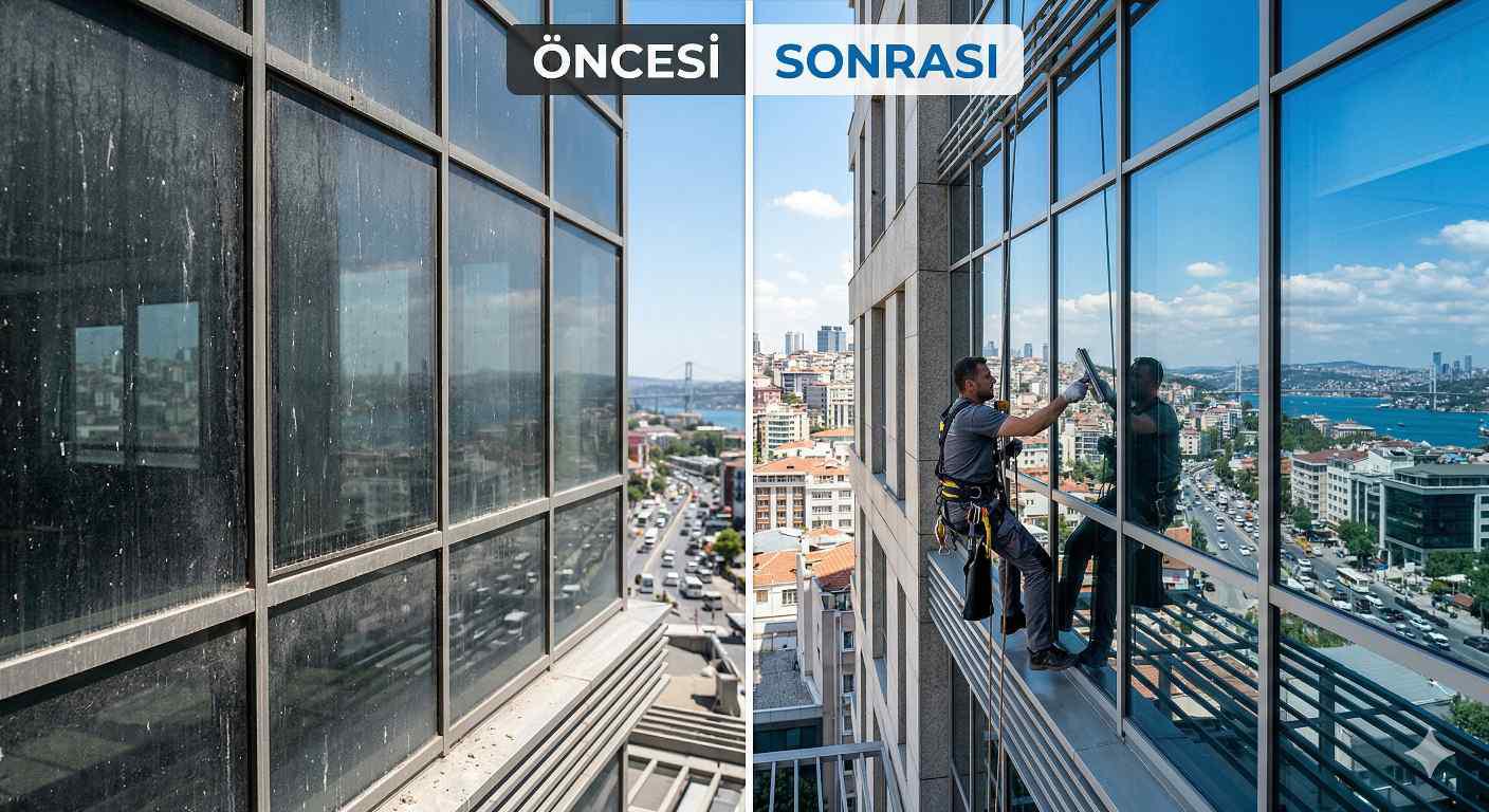 Dış cephe temizliği öncesi ve sonrası görünüm