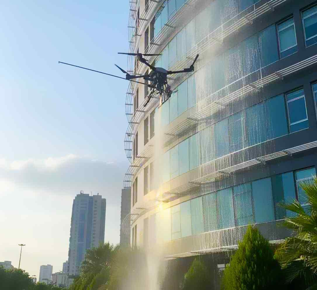İstanbul'da drone ile dış cephe temizliği çalışmalarımızdan bir görsel 