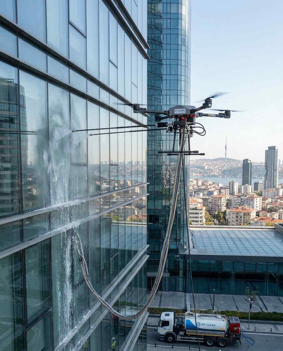 Drone ile Şişli dış cephe temizliği