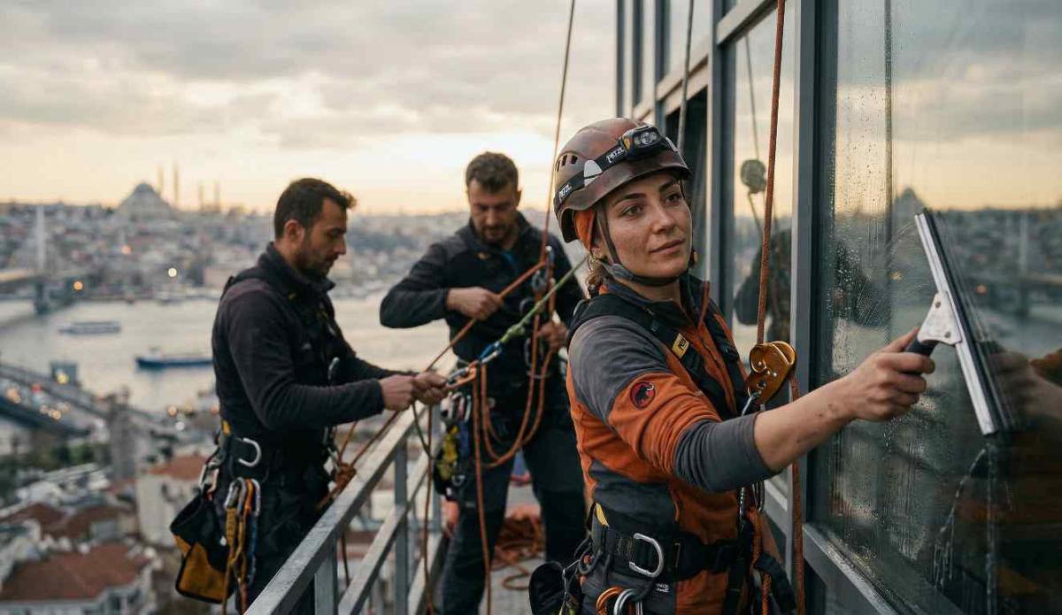 Endüstriyel dağcılık yöntemiyle dış cephe cam temizliği hizmetleri