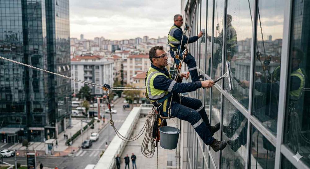 Pürdış Temizlik dış cephe cam temizliği çalışmaları
