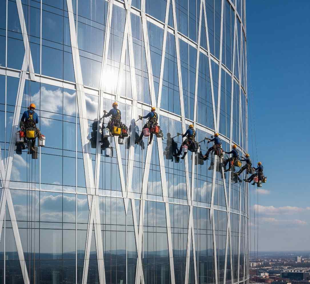 Endüstriyel dağcılık ile profesyonel dış cephe cam temizliği hizmetleri