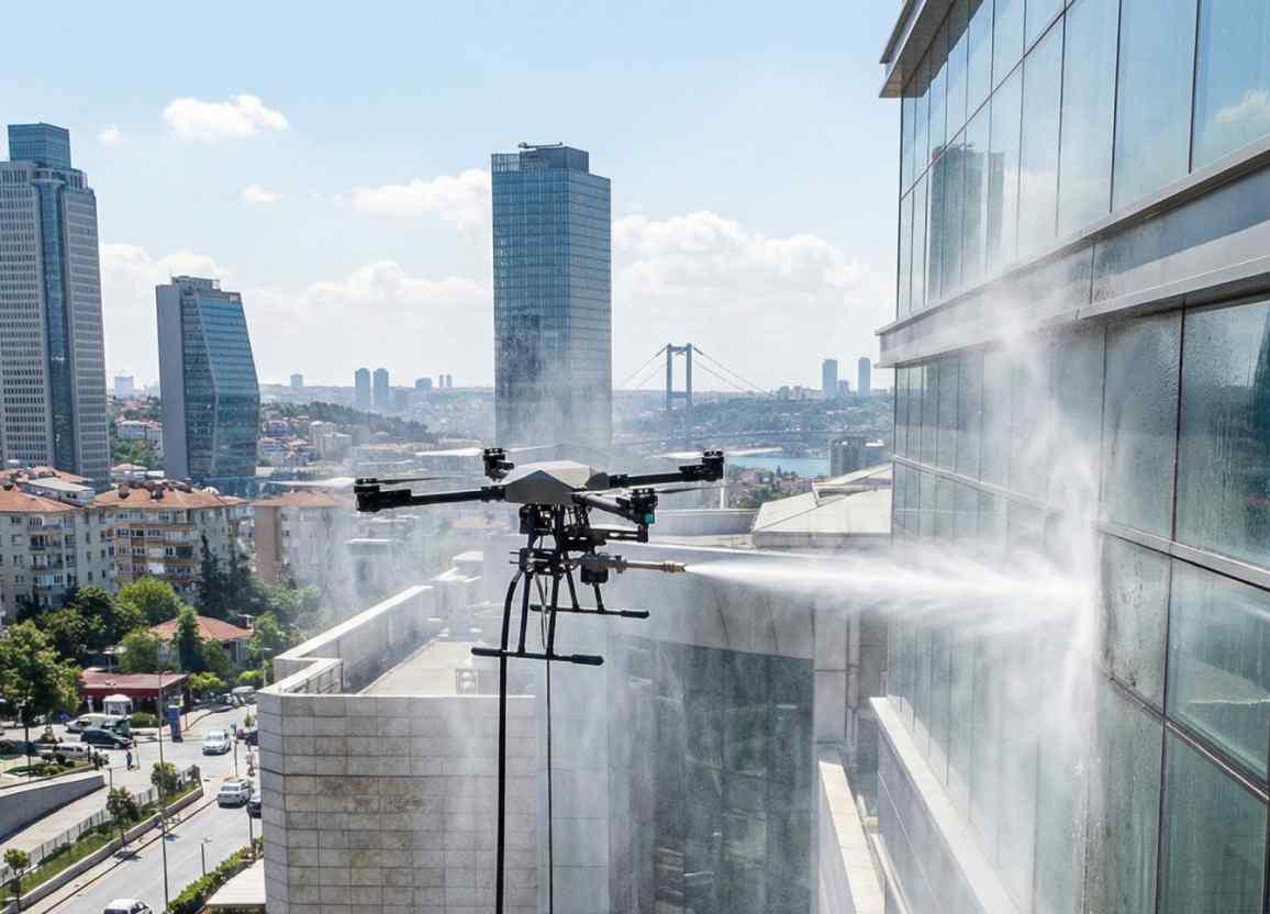 Profesyonel drone ile Beyoğlu dış cephe cam temizliği hizmetleri