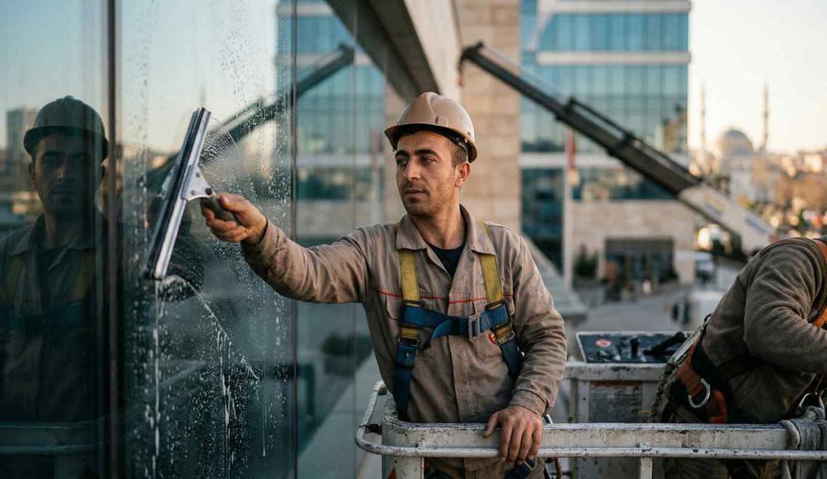 Sepetli platform vinçle dış cephe cam temizliği yöntemi