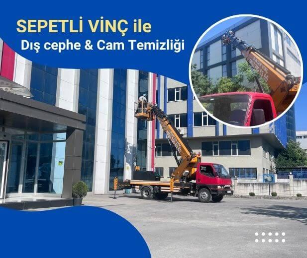 Sepetli vinçle dış cephe ve cam temizliği